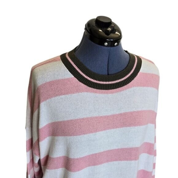 Court & Rowe pink and white striped contrast hem drop shoulder sweater 2X - Picture 5 of 11